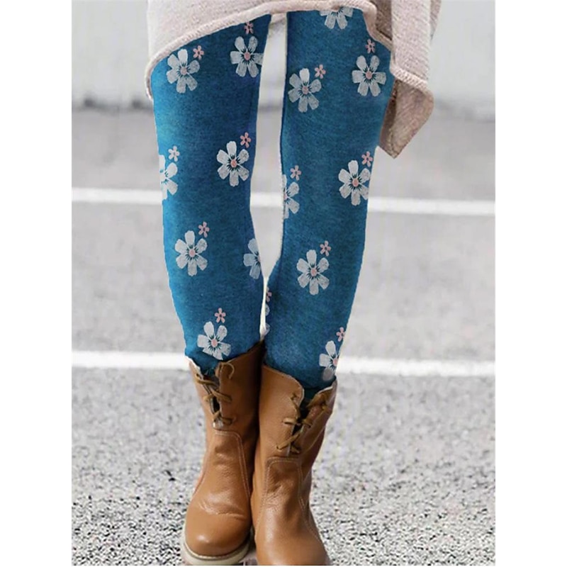 Women's Normal Tights Leggings Fashion Tights Ankle-Length High Waist Mid Waist Cat Stripe Flower / Floral Print Butt Lift Comfort Tummy Control High Elasticity Halloween Casual Weekend Picture color2