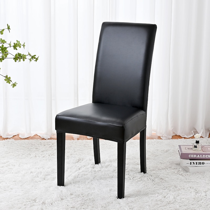 2 Pcs  100% Waterproof PU Leather Dining Chair Cover, Stretch Waterproof Chair Cover, Chair Protector Cover Seat Slipcover with Elastic Band for Dining Room,Wedding,Home Decor3
