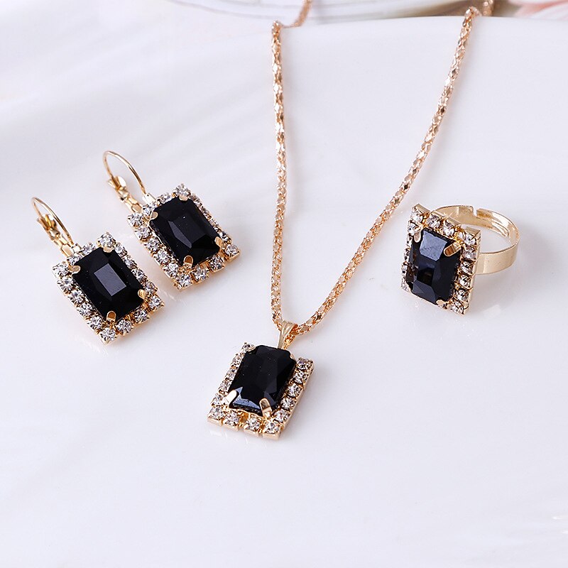Hoop Earrings 3pcs Rhinestone Alloy Rings 1 Necklace Earrings Women's Elegant Vintage Fashion Geometrical Geometric Jewelry Set For Party Street Daily4