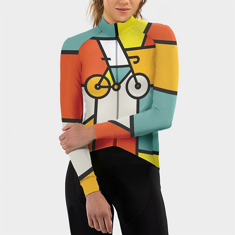 Women's Cycling Jersey Geometric Geometry Funny Long Sleeve Bike Jersey Top with 3 Rear Pockets Mountain Bike MTB Road Bike Cycling Quick Dry Reflective Strips Back Pocket Moisture Wicking Sports2