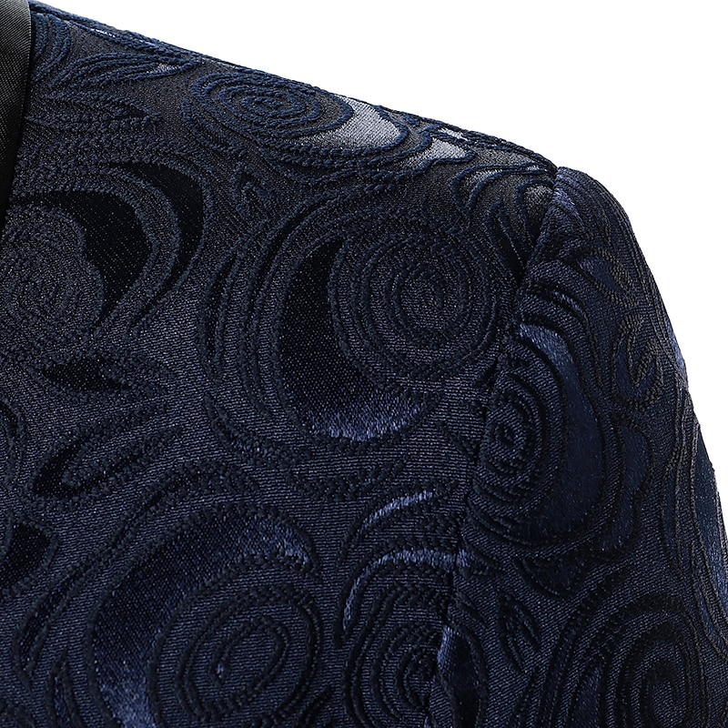 Men Jacket Blazer Wedding Party / Evening Slim Fit Fall Winter Stripe Stylish Traditional / Vintage Lapel Regular Regular Regular Fit Navy Blue Jacket4