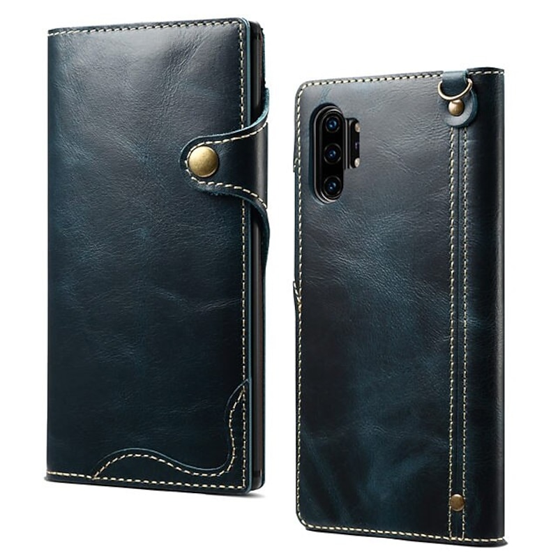 Phone Case For Samsung Galaxy S24 S23 S22 S21 Ultra Plus S20 Full Body Case Leather Card Holder Solid Color Genuine Leather4