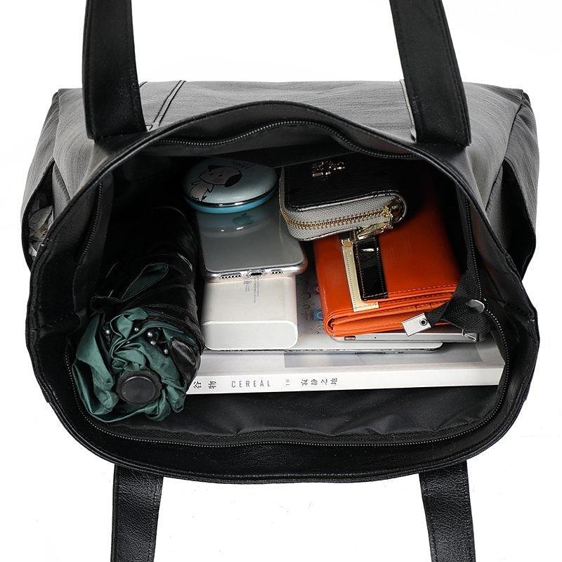 Women's Large Black Faux Leather Tote Bag – Stylish Shoulder Handbag for Work, Travel, and Daily Use2