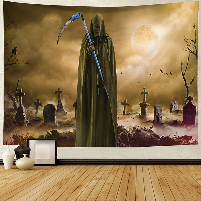 Halloween Death Hanging Tapestry Wall Art Large Tapestry Mural Decor Photograph Backdrop Blanket Curtain Home Bedroom Living Room Decoration Halloween Decorations