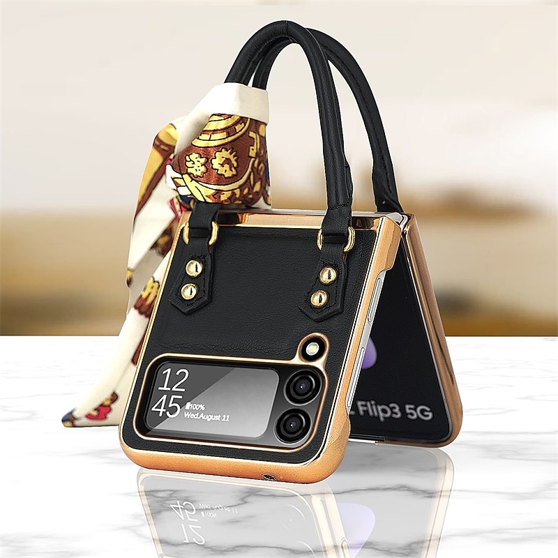 Phone Case For Samsung Galaxy Z Flip 5 Z Flip 4 Z Flip 3 Back Cover Portable Fashion Full Body Protective Solid Colored PC PU Leather