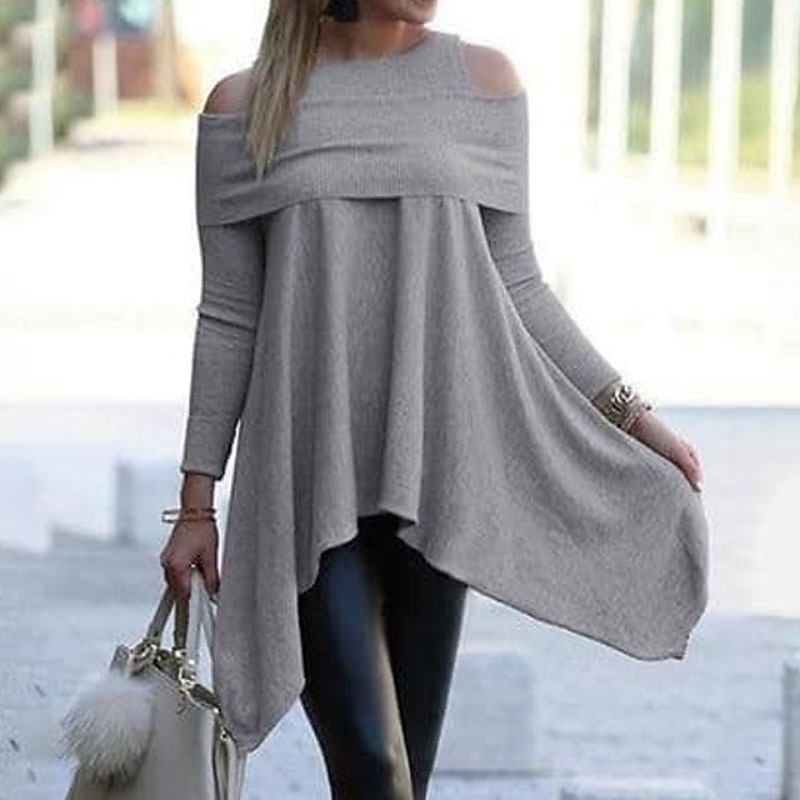 Women's Mini Dress Sweater Dress Modern Mature Outdoor Winter Dress Vacation Regular Fit Pure Color Long Sleeve Boat Neck Off Shoulder Black White Blue Gray Summer Spring2