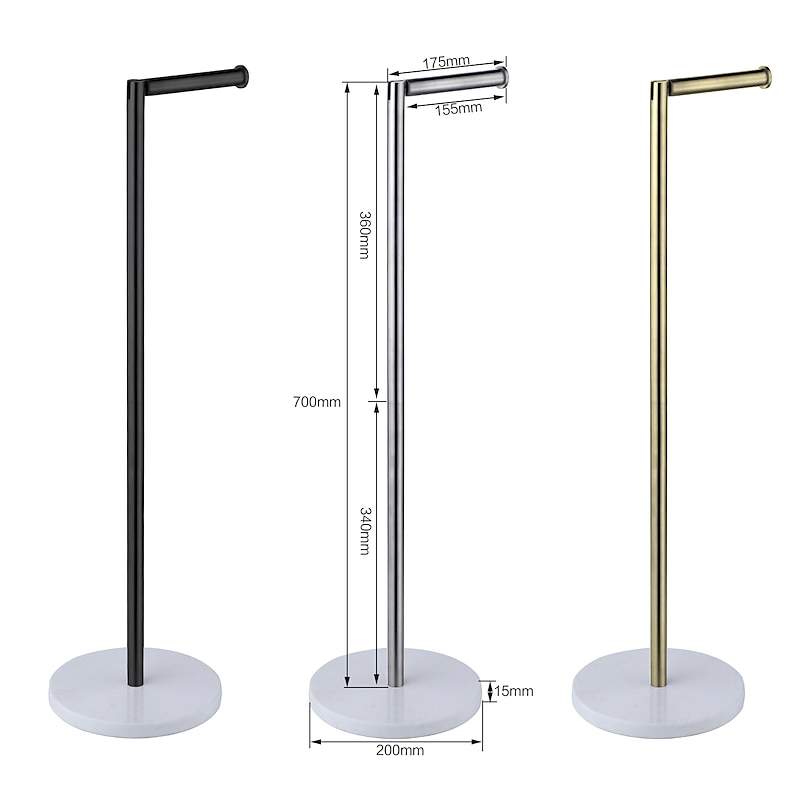 Free Standing Toilet Paper Holder Stand with Marble Base,304 Stainless Steel Rustproof Tissue Roll Holder Floor Stand Storage for Bathroom (Chrome)2