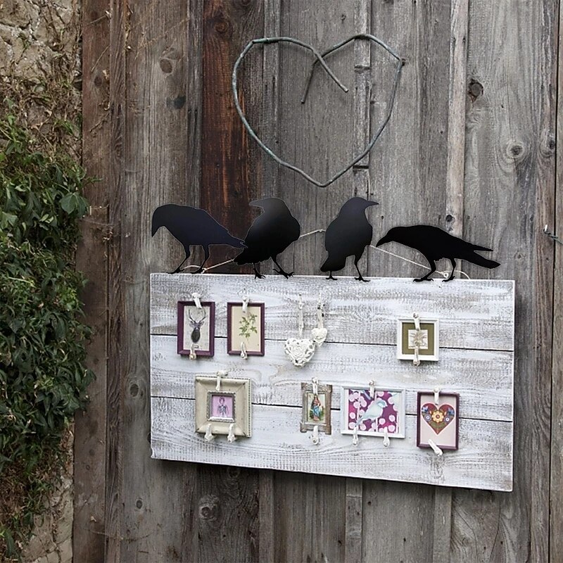 Halloween Acrylic Black Crow Scuplture Ornament Creative Photo Frame Raven Bird Statue Figurine Wall Display Decoration