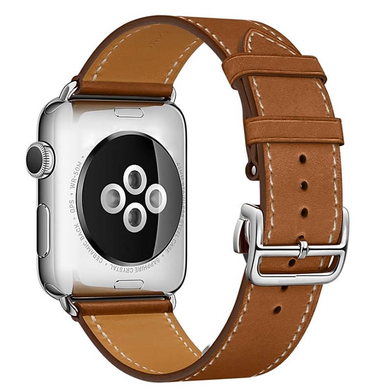 Compatible with Apple Watch band 38mm 40mm 41mm 42mm 44mm 45mm 49mm Luxury Adjustable Stainless Steel Buckle Genuine Leather Strap Replacement Wristband for iwatch Series Ultra 8 7 6 5 4 3 2 1 SE4