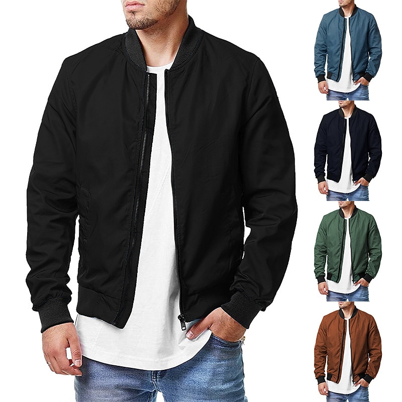 Men's Bomber Jacket Transition Jacket Causal Windproof Quick Dry Spring Fall Pure Color Casual Daily Black Navy Blue Blue Camel Army Green Jacket3