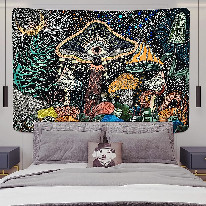 Mushroom Tapestry Burning Sun Tapestries Hippie Eyes Tapestry Mandala Vines Tapestry Moon Phase Tapestry Wall Hanging For Room3