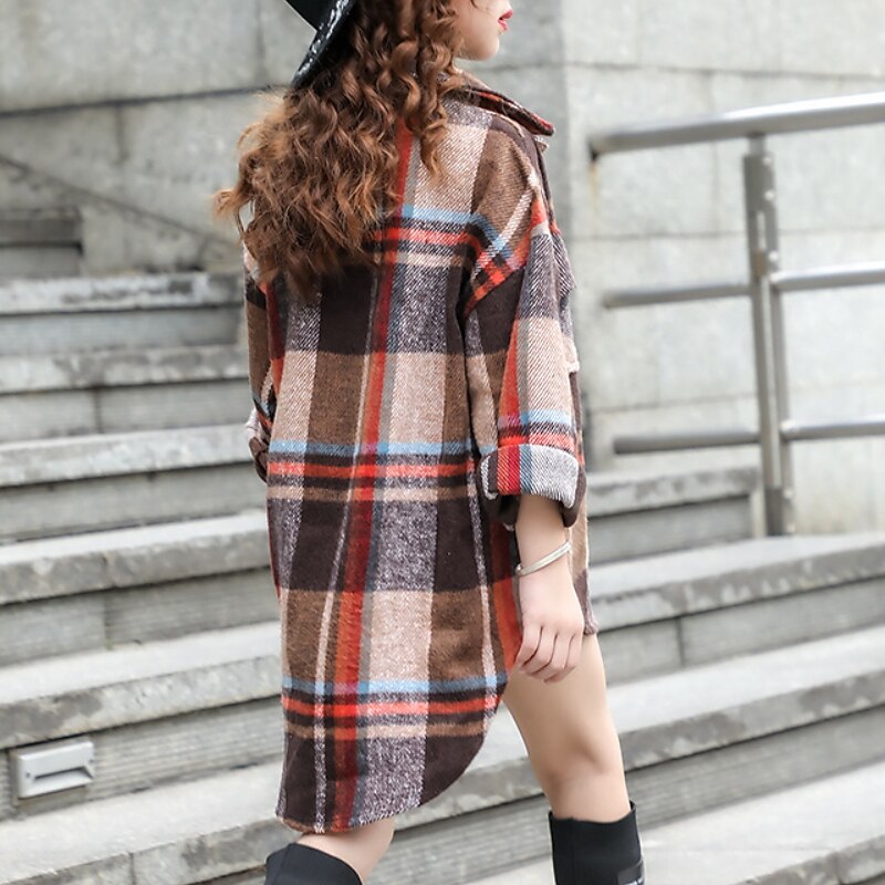 Kids Girls' Jacket Coat Outerwear Plaid Long Sleeve Coat Sport Punk Cool Red Winter Fall 3-12 Years4
