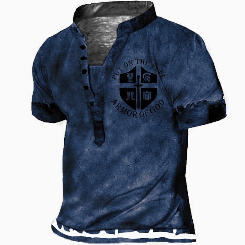 Men's T shirt Tee Henley Shirt Tee Vintage Designer Basic Shirt Graphic Letter Armor of God Short Sleeve Shirt Red Blue Purple Outdoor Daily Sports Stand Collar Summer Clothing Apparel 3D Print Plus3