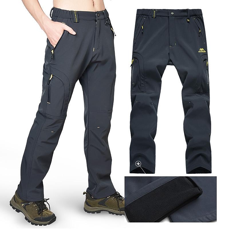 Men's Hiking Pants Trousers Fleece Lined Pants Softshell Pants Winter Outdoor Thermal Warm Windproof Multi Pockets Sweat wicking Pants / Trousers Bottoms Elastic Waist Zipper Pocket Black Dark Grey2