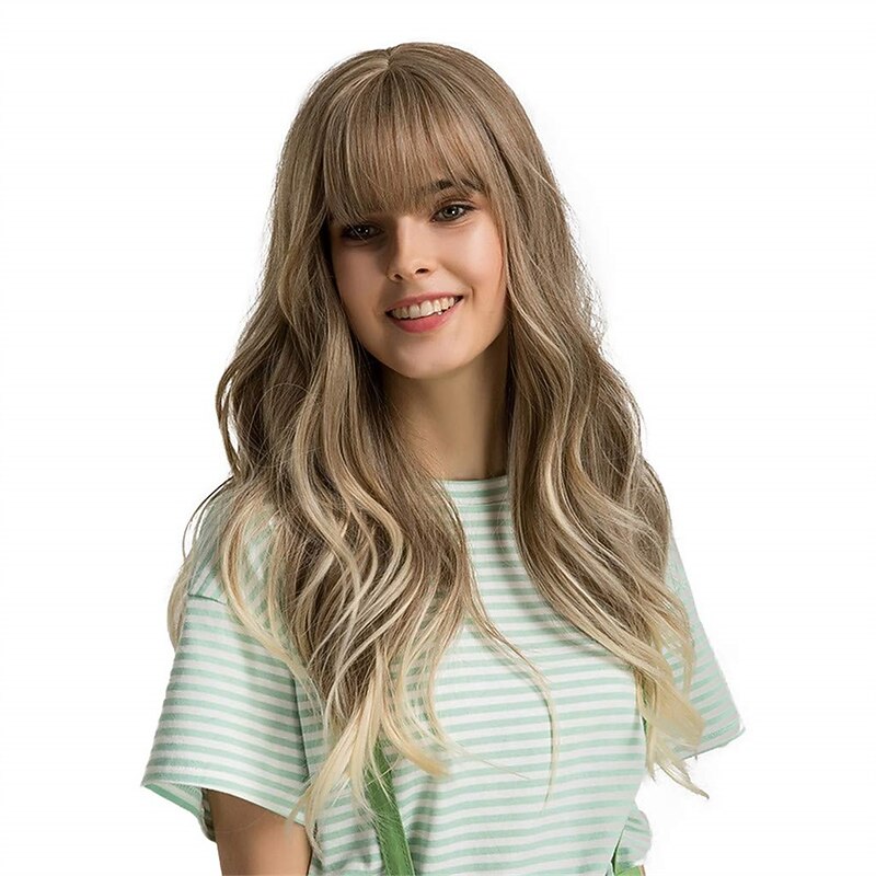 24 Wigs for Women Synthetic Wigs Long Wavy Blond with Fluffy Air Bangs Light Halloween Wigs4