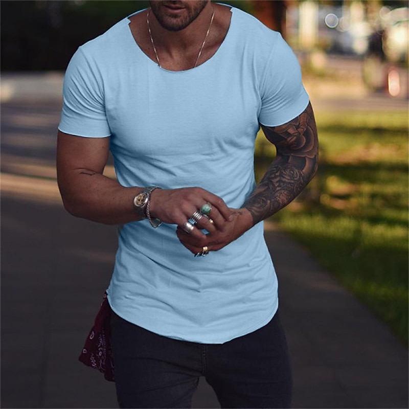 Men's T Shirt Short Sleeve Crew Neck Summer Plain Sports Fashion Lightweight Vacation Casual Holiday Light Pink Black White Top Tee for Men2