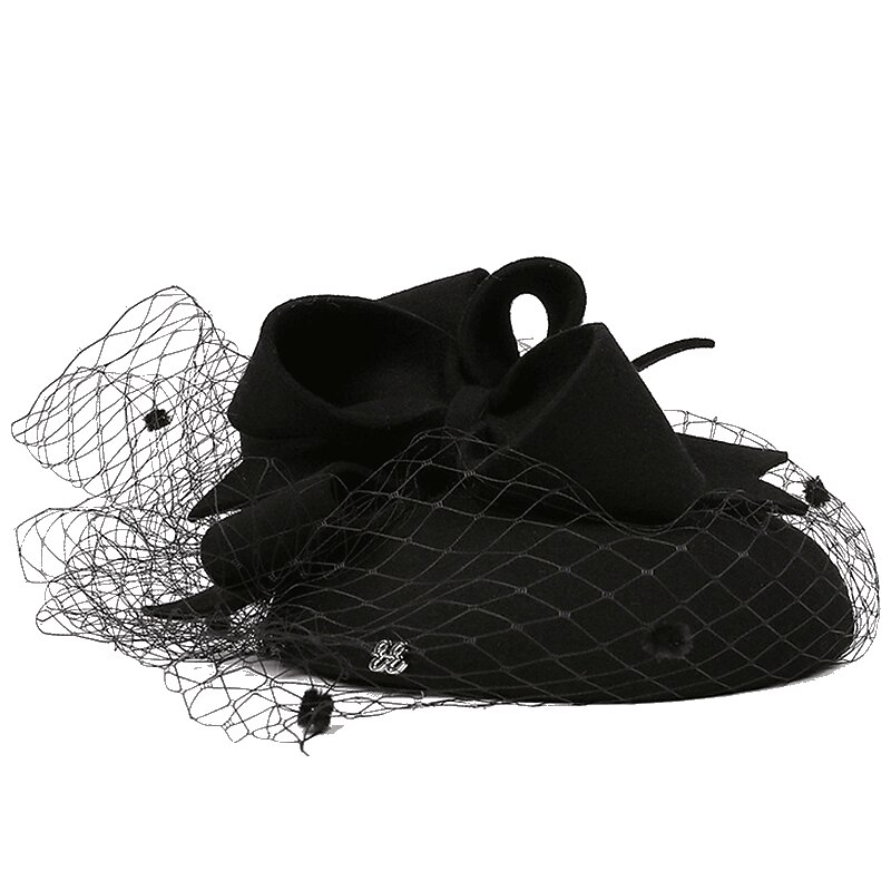 Elegant Fashion 100% Wool Hats / Headwear with Bowknot / Smooth / Solid 1pc Wedding / Party / Evening Headpiece Christmas/ Special Occasion / Office & Career / Casual / Graduation / Congratulations /