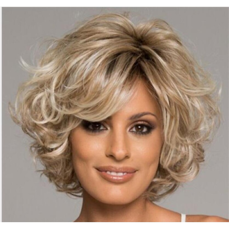 Synthetic Wig Natural Wave Side Part Machine Made Wig 10 inch Synthetic Hair Women's Adjustable Color GradientHigh Quality Multi-color Christmas Party Wigs