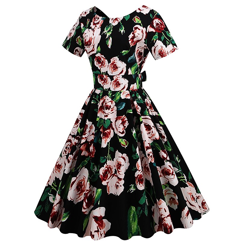 Retro Vintage 1950s Knee Length Swing Dress Flare Dress Floral Print Round Neck Fancy Dress Women's Masquerade Party Tea Party Casual Daily Adults' Dress Homecoming Dresses4