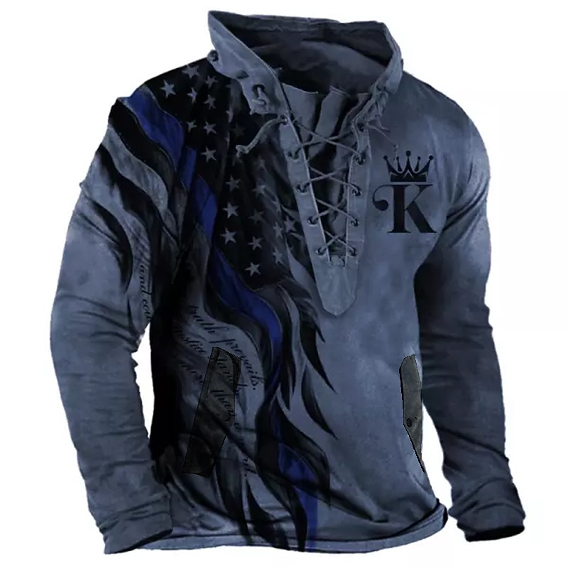 Men's Gothic Horror Graphic Prints National Flag Sweatshirt Pullover Long Sleeve Sweatshirt Standing Collar Streetwear Designer Basic 3D Print Sports & Outdoor Casual Daily Lace up Pocket Spring