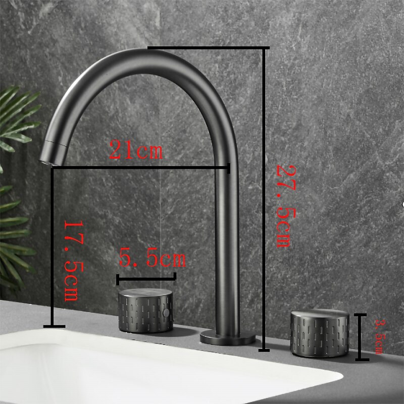 Bathroom Sink Faucet - Rotatable / Classic Electroplated Widespread Two Handles Three Holes Bath Taps2