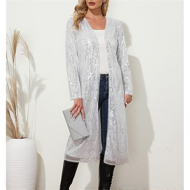 Women's Wrap Coats / Jackets Sparkle & Shine Sun Protection Long Sleeve Sequined Fall Wedding Guest Wraps With Glitter For Wedding All Seasons dress to impress4