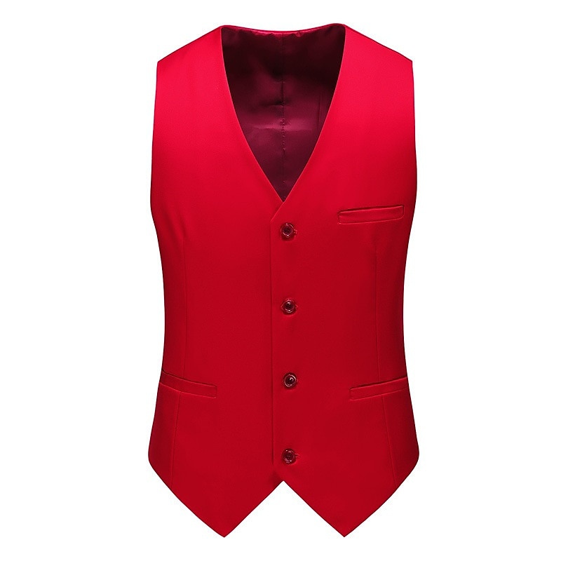 Men's Vest Waistcoat Formal Wedding Work Business Business Formal Style Spring Fall Pocket Polyester Quick Dry Pure Color Single Breasted V Neck Regular Fit Black White Yellow Pink Vest4