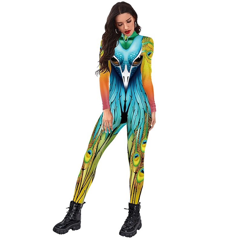 Zentai Suits Cosplay Costume Bodysuit Peacock Carnival Costume Full Body Suit Women's Cosplay Graphic Spandex Lycra Costume for Halloween Carnival Masquerade Adults'2