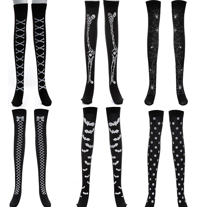 Skeleton Skull Halloween Socks / Long Stockings Halloween Props Halloween Women's Halloween Mardi Gras Easy Halloween Costumes Dress Up