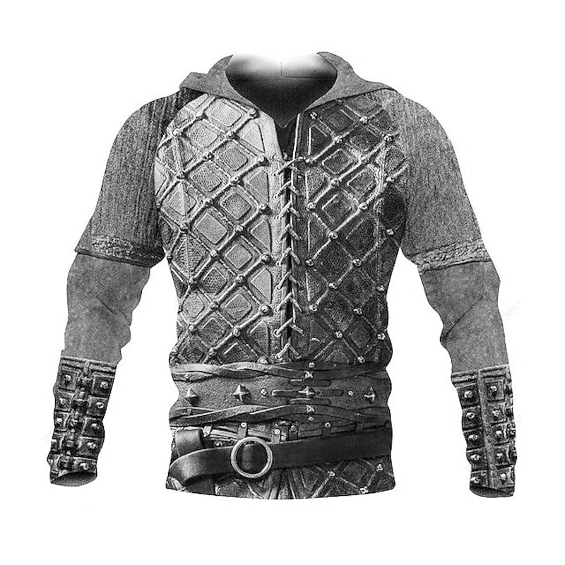 Men's Graphic Prints Viking Hoodie Hoodies Sweatshirt Vintage Streetwear Long Sleeve Hooded Daily Sports Brown Khaki Fall Spring & Fall Designer2