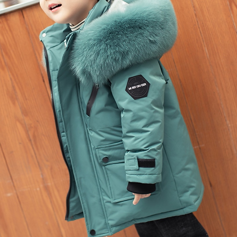 Boys' 3D Plain Down Coat Puffer Jacket Long Sleeve Fall Winter Active Cool Kids 3-10 Years Vacation Daily Regular Fit