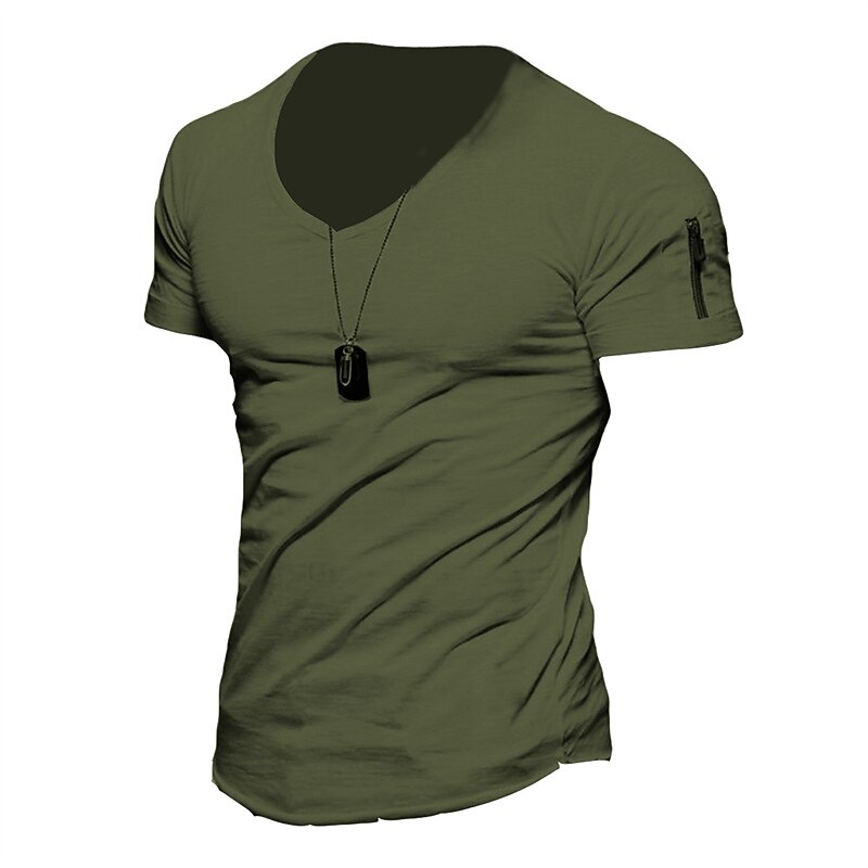 Men's T Shirt Short Sleeve V Neck Summer Plain Fashion Designer Casual Print Street Sports Holiday Army Green Navy Blue Gray Top Tee for Men