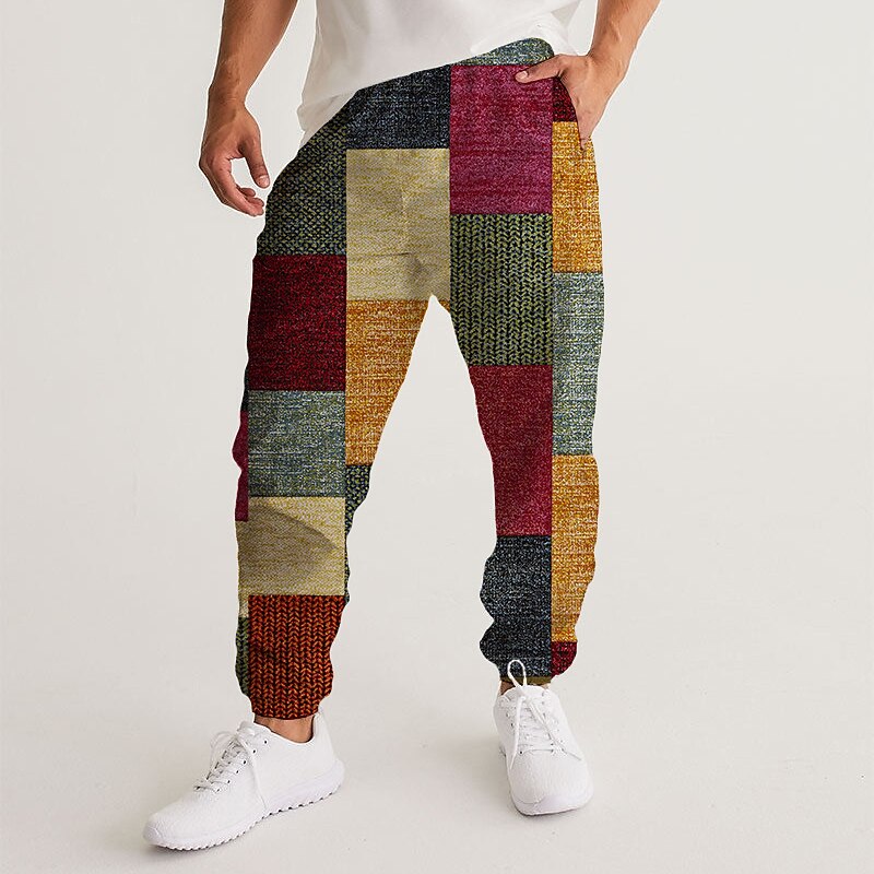 Men's Sweatpants Joggers Trousers Drawstring Side Pockets Elastic Waist Lattice Graphic Prints Tartan Comfort Breathable Sports Outdoor Casual Daily Streetwear Stylish Red Blue Micro-elastic