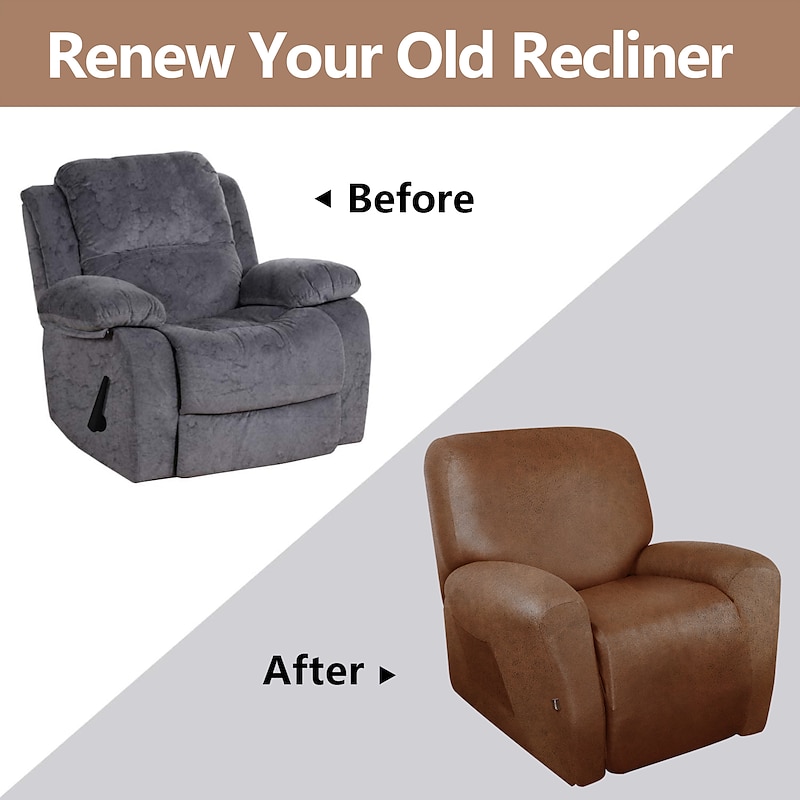 Recliner Covers Stretch Leather Sofa Cover, Reclining Chair Covers for 1 Seater  Reclining Sofa, Single Seat Recliner Couch Cover Set Of 4 Pcs, Soft Spandex Machine Washable3