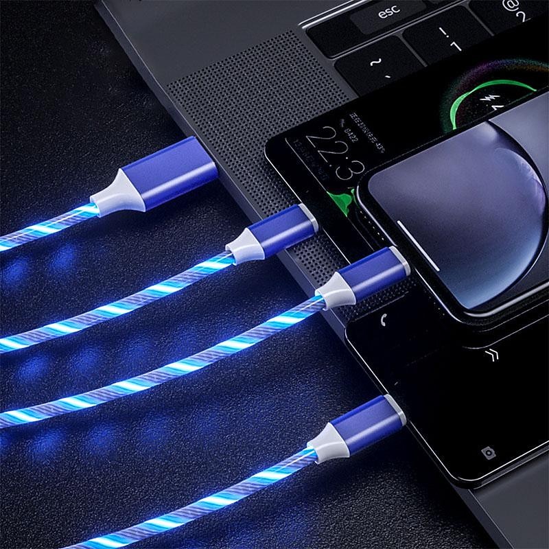 3 in 1 Luminous Multi Charging Cable for iPhone 14 13 12 Pro Max USB A to Lightning / micro / USB C Fast Charging Flowing Light Durable Date Cable For Samsung Xiaomi Huawei Phone Accessory2