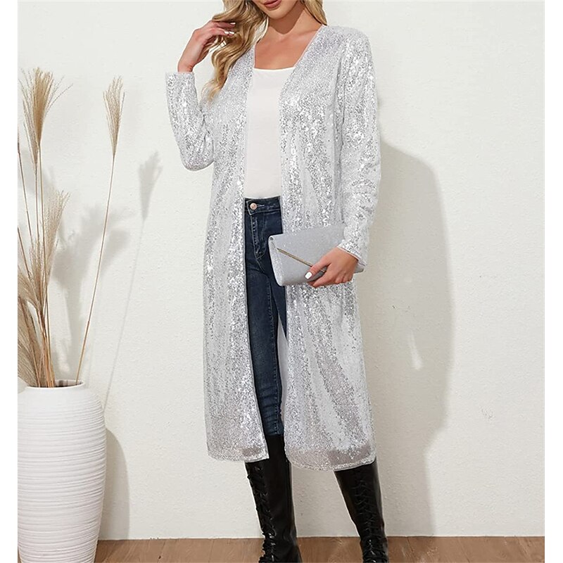 Women's Wrap Coats / Jackets Sparkle & Shine Sun Protection Long Sleeve Sequined Fall Wedding Guest Wraps With Glitter For Wedding All Seasons dress to impress3