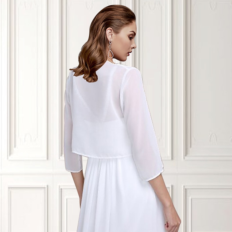 Shawls Bolero Ladies Elegant Casual Daily 3/4 Length Sleeve Chiffon Wedding Guest Wraps With Pure Color For Wedding Spring & Summer dress to impress2