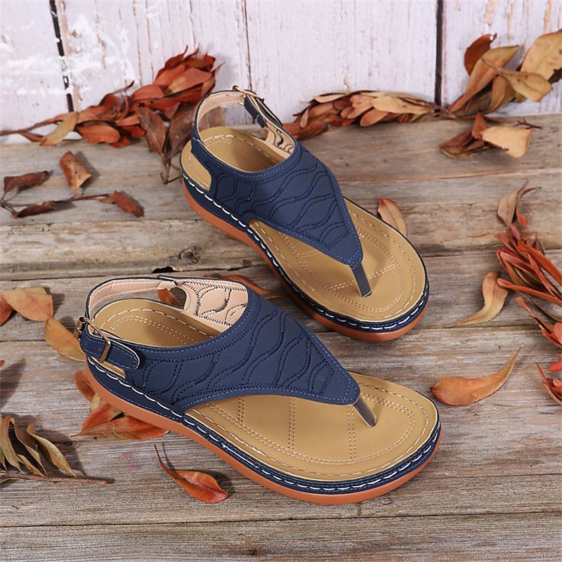 Women's T-Strap Wedge Sandals, Casual Open Toe Boho Flip Flops with Adjustable Buckle - Perfect for Summer Beach and Daily Wear4