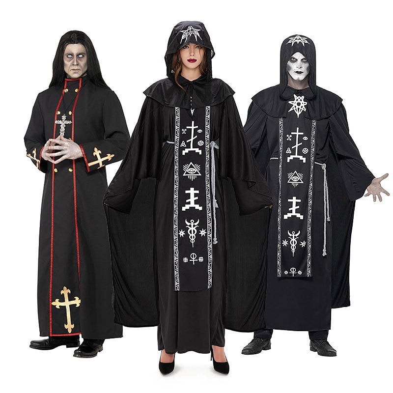 Couples Cosplay Nun Priest Couples' Costumes Unisex Movie Cosplay Cosplay Costume Party Scary Costume Black Red Gray Costume Carnival Masquerade Valentine's  Day for Walpurgis Night