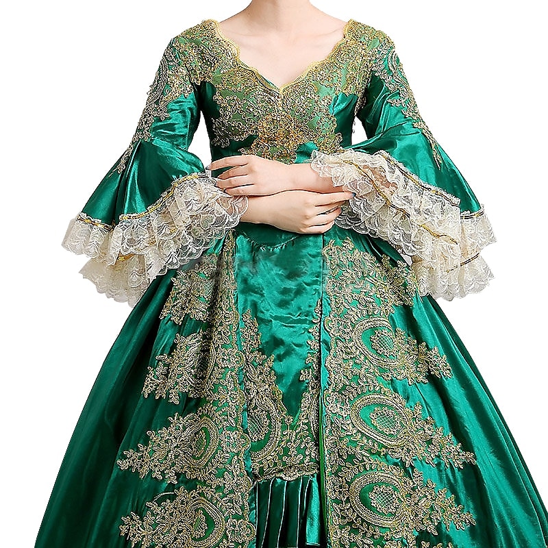 Rococo Victorian 18th Century Floor Length Prom Dress Plus Size Normal Poet Sleeve Vintage Ball Gown Fancy Dress Women's Royal Halloween Carnival Masquerade Party Prom Wedding Party Adults Dress All4