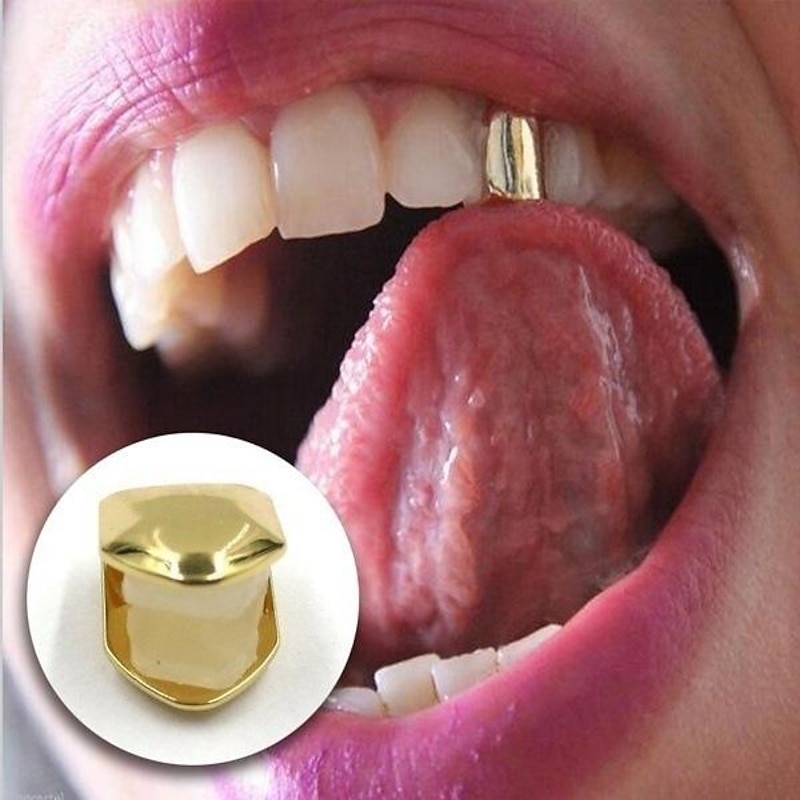4 Colors Custom Fit Gold Plated Hip Hop Single Tooth Grillz Cap Top  Bottom Grill Gold Teeth Caps Cosplay