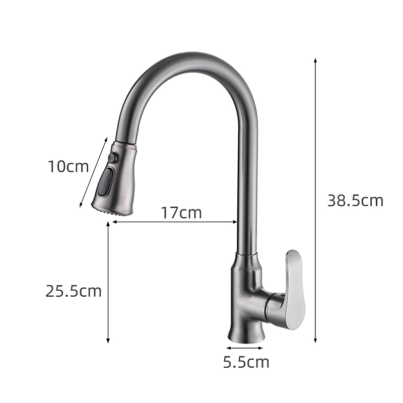 Kitchen Faucet with Pull-out Spray,Single Handle One Hole Brass High Arc 3-Modes Minimalist Style Kitchen Taps(Gun Grey/Black/Chrome)2