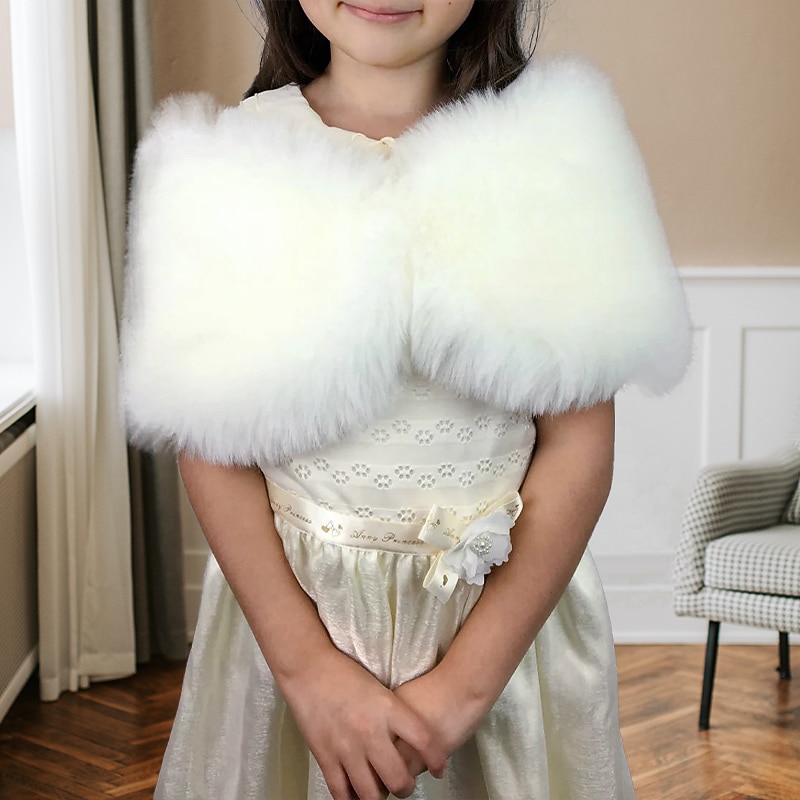 Faux Fur Wraps Shawls Kids' Wraps Pure Princess Sleeveless Faux Fur Wedding Wraps With Pure Color For Wedding Fall