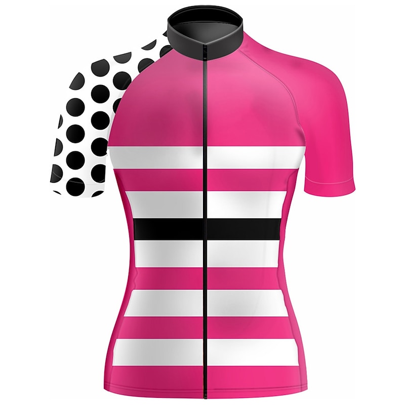 Women's Cycling Jersey Polka Dot Stripes Short Sleeve Bike Top with 3 Rear Pockets Mountain Bike MTB Road Bike Cycling Quick Dry Reflective Strips Back Pocket Moisture Wicking Sports Black Pink Red2