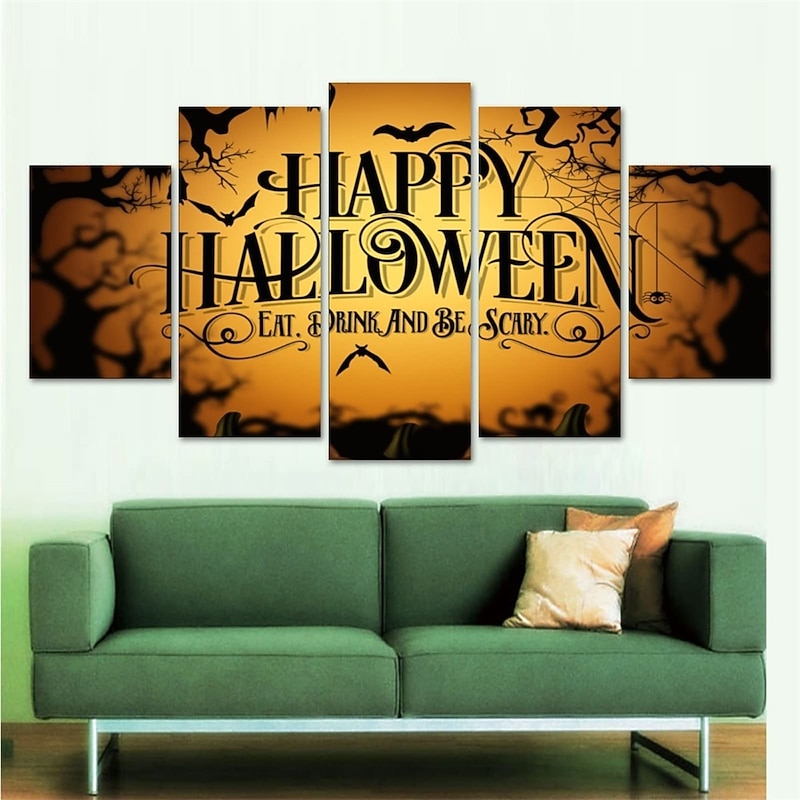 5 Panels Halloween Prints Posters/Picture Happy Halloween Modern Wall Art Wall Hanging Gift Home Decoration Rolled Canvas No Frame Unframed Unstretched4