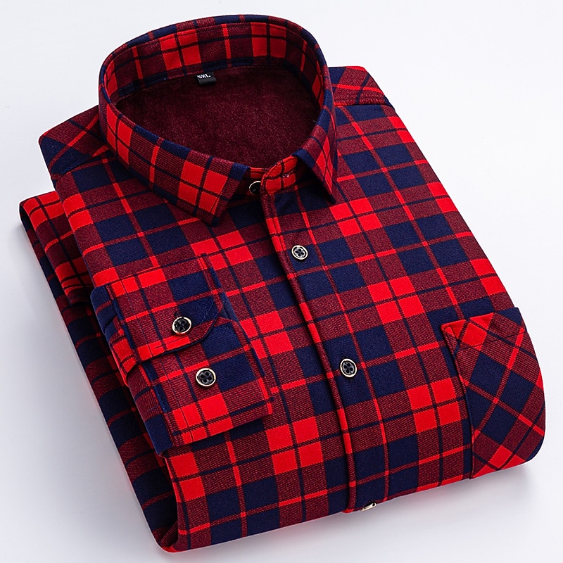 Men's Dress Shirt Flannel Shirt Plaid Shirt Collared Shirt Button Up Shirt Tartan Wedding Work Yellow Red Blue Green Long Sleeve Turndown Spring Fall & Winter Clothing Apparel Color Block