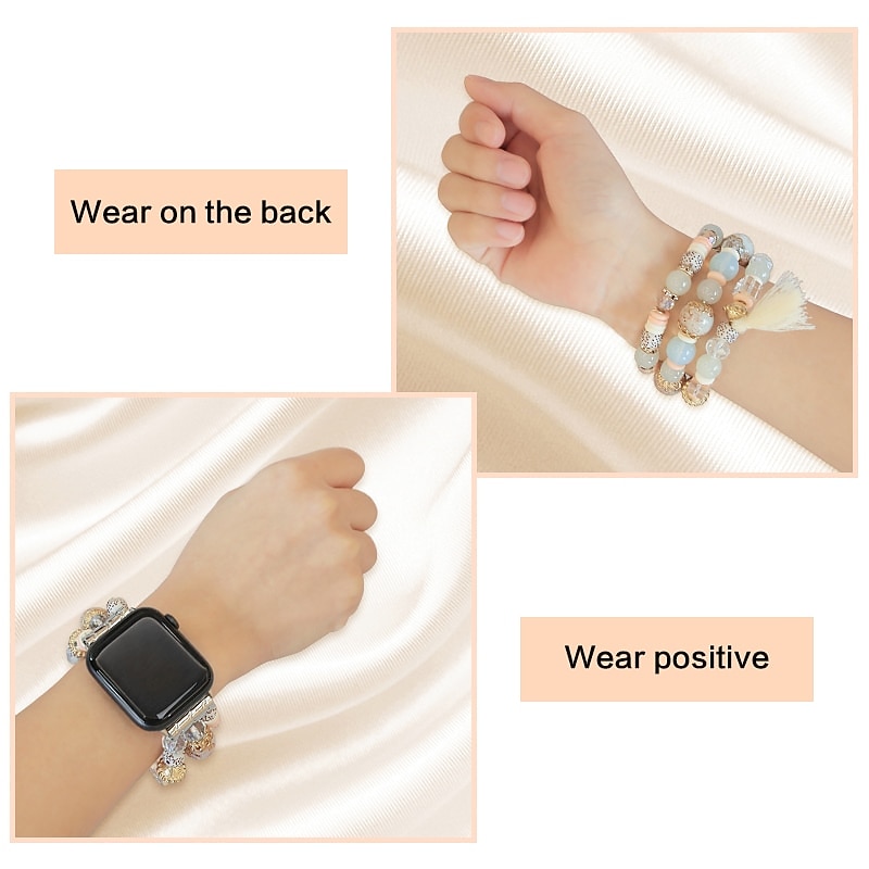 Jewelry Bracelet Compatible with Apple Watch band 38mm 40mm 41mm 42mm 44mm 45mm 49mm Women Elastic Beaded Beads Strap Replacement Wristband for iwatch Ultra 2 Series 9 8 7 SE 6 5 4 3 2 14