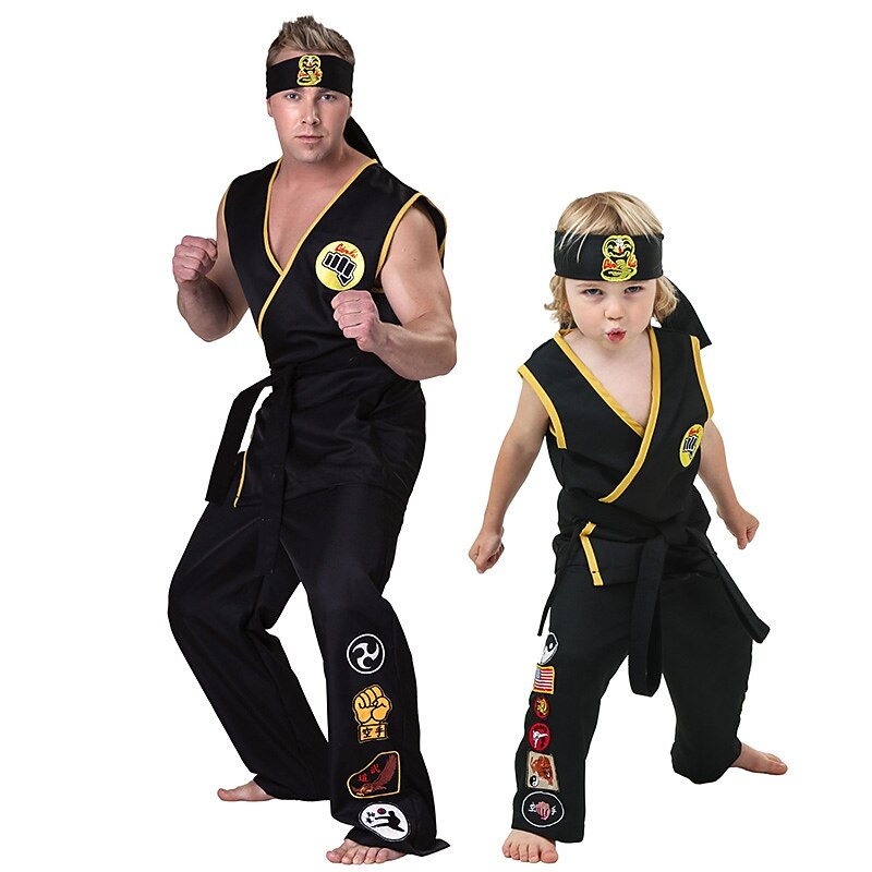 Cobra Kai Karate Kid Outfits Masquerade Men's Women's Boys Movie Cosplay Sports Cosplay Black Top Pants Waist Belt Carnival Children's Day Masquerade Girls' World Book Day Costumes With Wig2