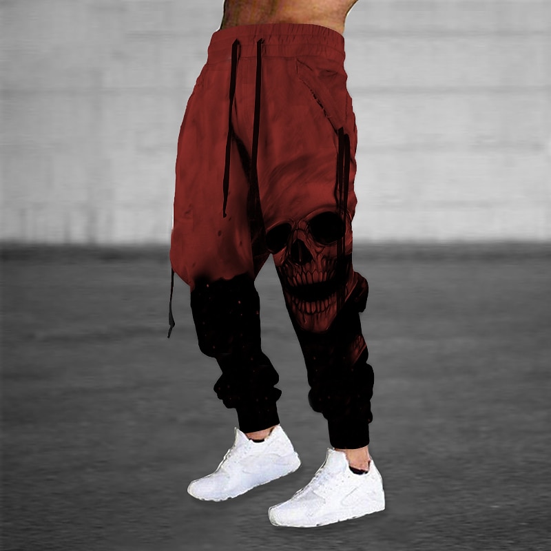 Halloween The Skull Pants Mens Graphic | Casual Sports Outdoor Yellow Cotton | Sweatpants Joggers Trousers Drawstring Side Pockets Elastic Waist Prints Comfort Breathable Daily Blend4
