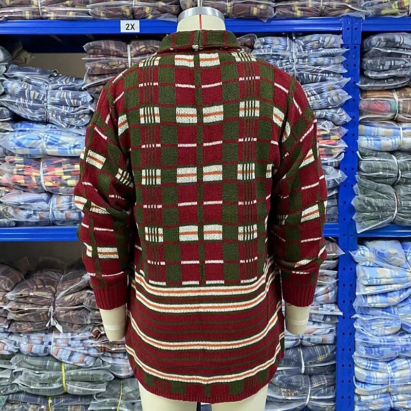 Men's Sweater Cardigan Sweater Ribbed Knit Cropped Knitted Plaid V Neck Stylish Basic Outdoor Daily Clothing Apparel Fall Winter Red M L XL4